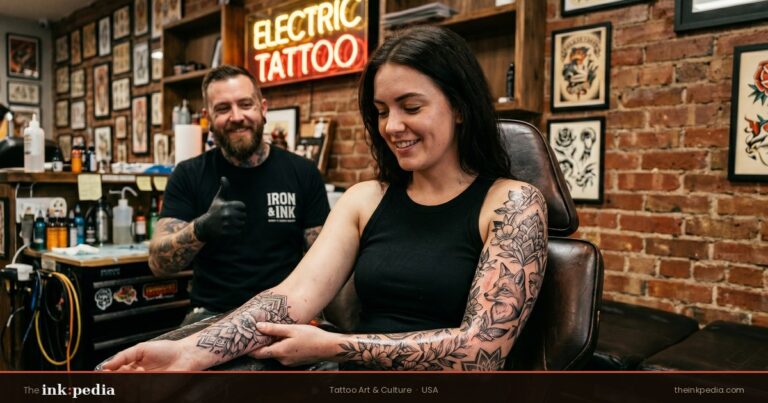 How old do you have to be to get a tattoo — young adult celebrating their first legal tattoo at 18 with parent at licensed studio